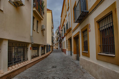 Empty alley amidst buildings in city