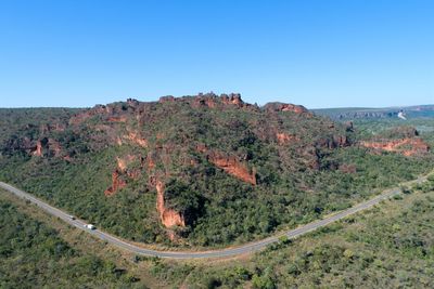 Scenic view of landscape against clear blue sky