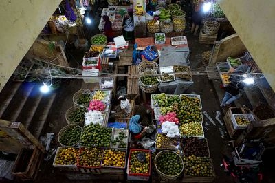 High angle view of market stall for sale