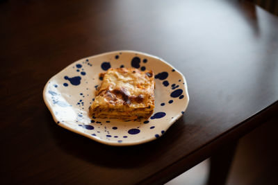 High angle view of food in plate on table