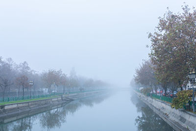 Scenic view of lake against sky during winter