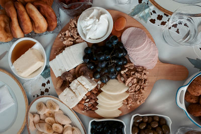 High angle view of breakfast on table