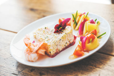 High angle view of breakfast served in plate