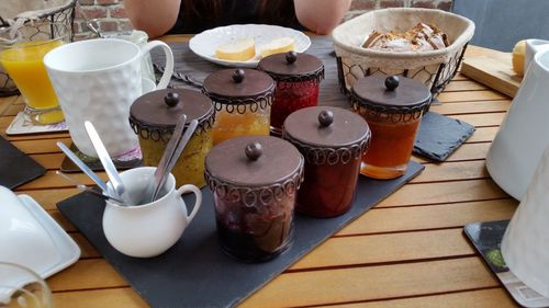 High angle view of food on table