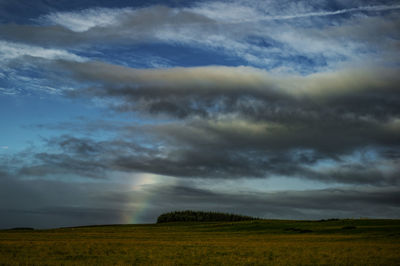 Scenic view of field against cloudy sky