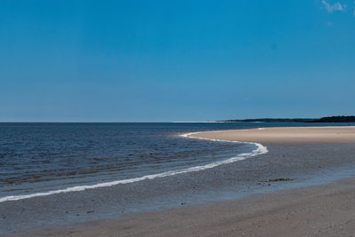 Scenic view of sea against clear blue sky