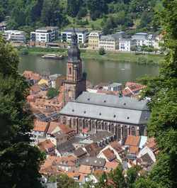 High angle view of townscape and buildings in town