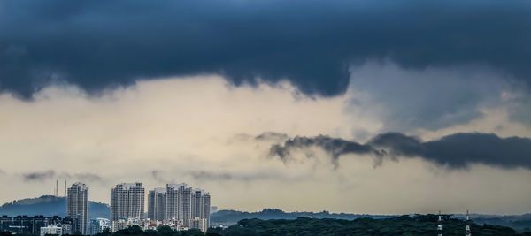 Panoramic view of buildings against sky during sunset