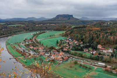 High angle view of townscape against sky