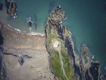 High angle view of rock formation on beach