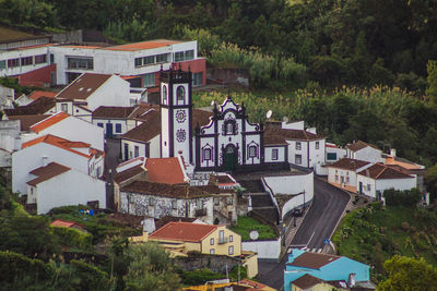 High angle view of buildings in town