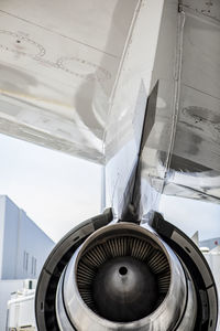 Turbine jet engine on an airliner view from the rear