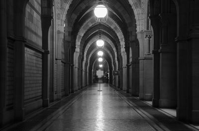 Illuminated corridor of building