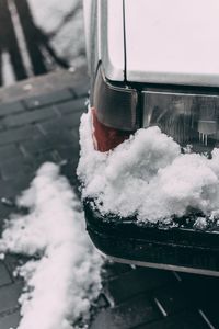 Close-up of snow on car during winter