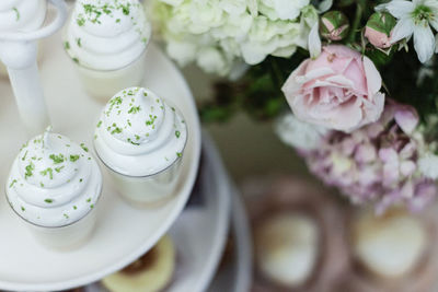 Close-up of cake served on table