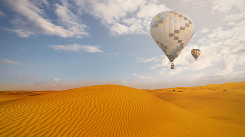 View of hot air balloon in desert