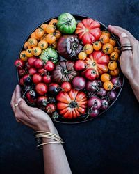 Directly above shot of person holding fruits