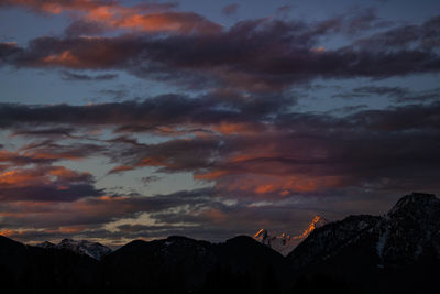 Scenic view of silhouette mountains against dramatic sky