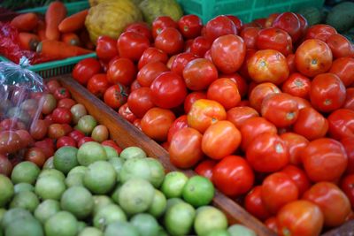 Close-up of tomatoes for sale at market stall