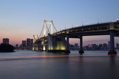 Bridge over river against clear sky during sunset