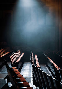 High angle view of chairs in theater