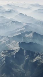 Aerial view of snowcapped mountains against sky