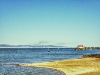 Scenic view of sea against clear sky