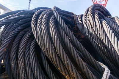 Close-up of rope tied up of metal structure