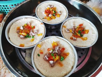 High angle view of food on table