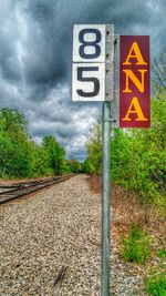 Road sign against sky