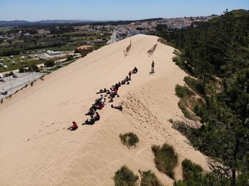 High angle view of people on desert