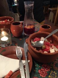 High angle view of food on table in restaurant