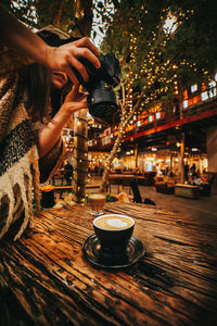 Coffee cup on table at cafe