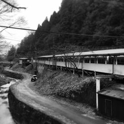 Train passing through railroad tracks