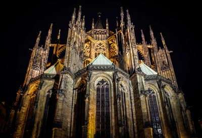 Low angle view of cathedral at night