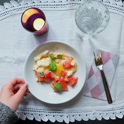 Close-up of breakfast served on table