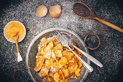 High angle view of dessert on barbecue grill