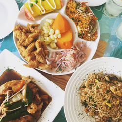 High angle view of food in plate on table
