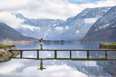 Man standing on snowcapped mountain