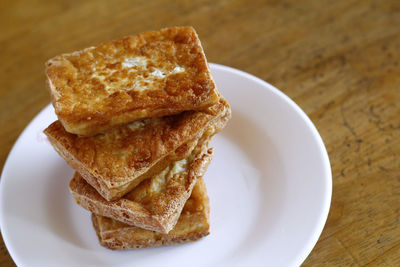 High angle view of bread in plate