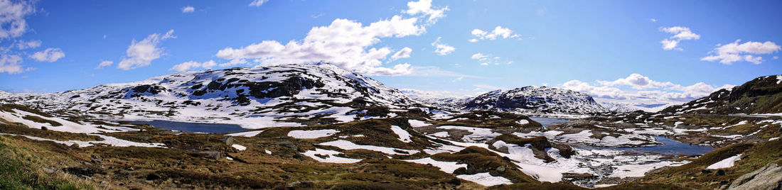 Scenic view of snowcapped mountains against sky