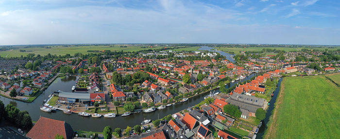 Aerial panorama from the village ijlst in friesland the netherlands