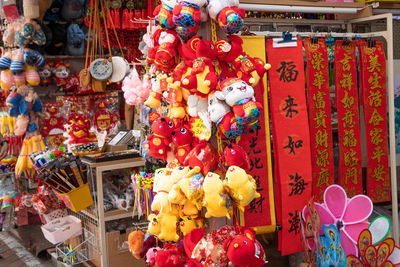 Various toys for sale at market stall