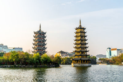 Sun and moon twin towers in guilin, guangxi province, china