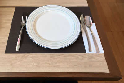 High angle view of cookies in plate on table