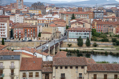 High angle view of buildings in city