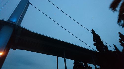 Low angle view of cables against clear blue sky