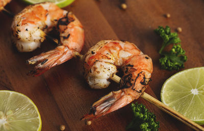 High angle view of seafood in plate on table