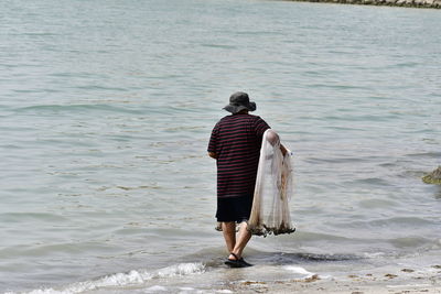 Rear view of man standing on beach