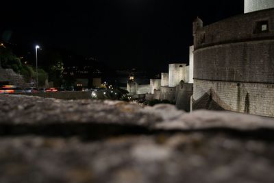 Surface level of illuminated city at night